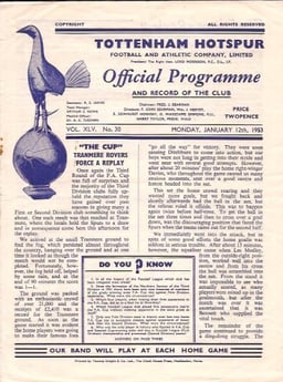 Tottenham Hotspur v Tranmere Rovers programme cover